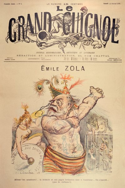 Karikatur von Emile Zola, Illustration für das Titelblatt von 